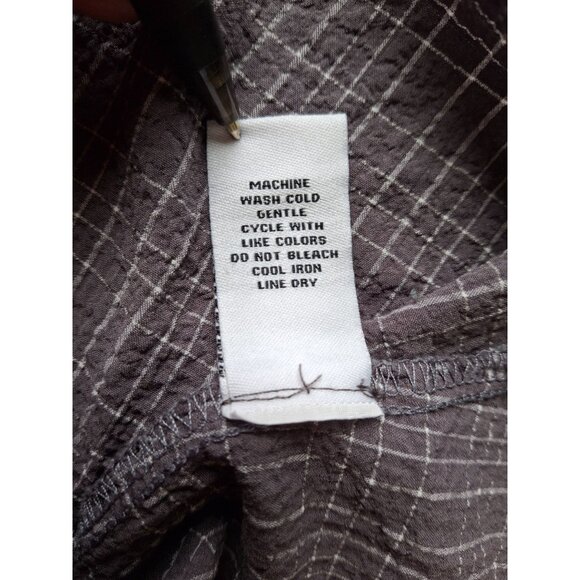 Habitat Womens Plaid Blouse Large Button Front Brown/White 3/4 Sleeves Lagenlook - Picture 4 of 7